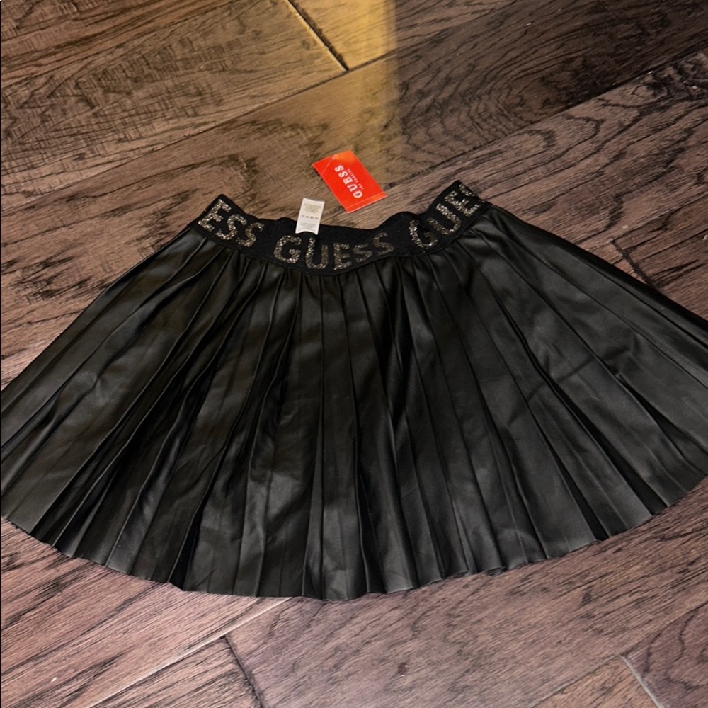 GUESS Black Pleated Skirt Pleather Sz 12 Girls